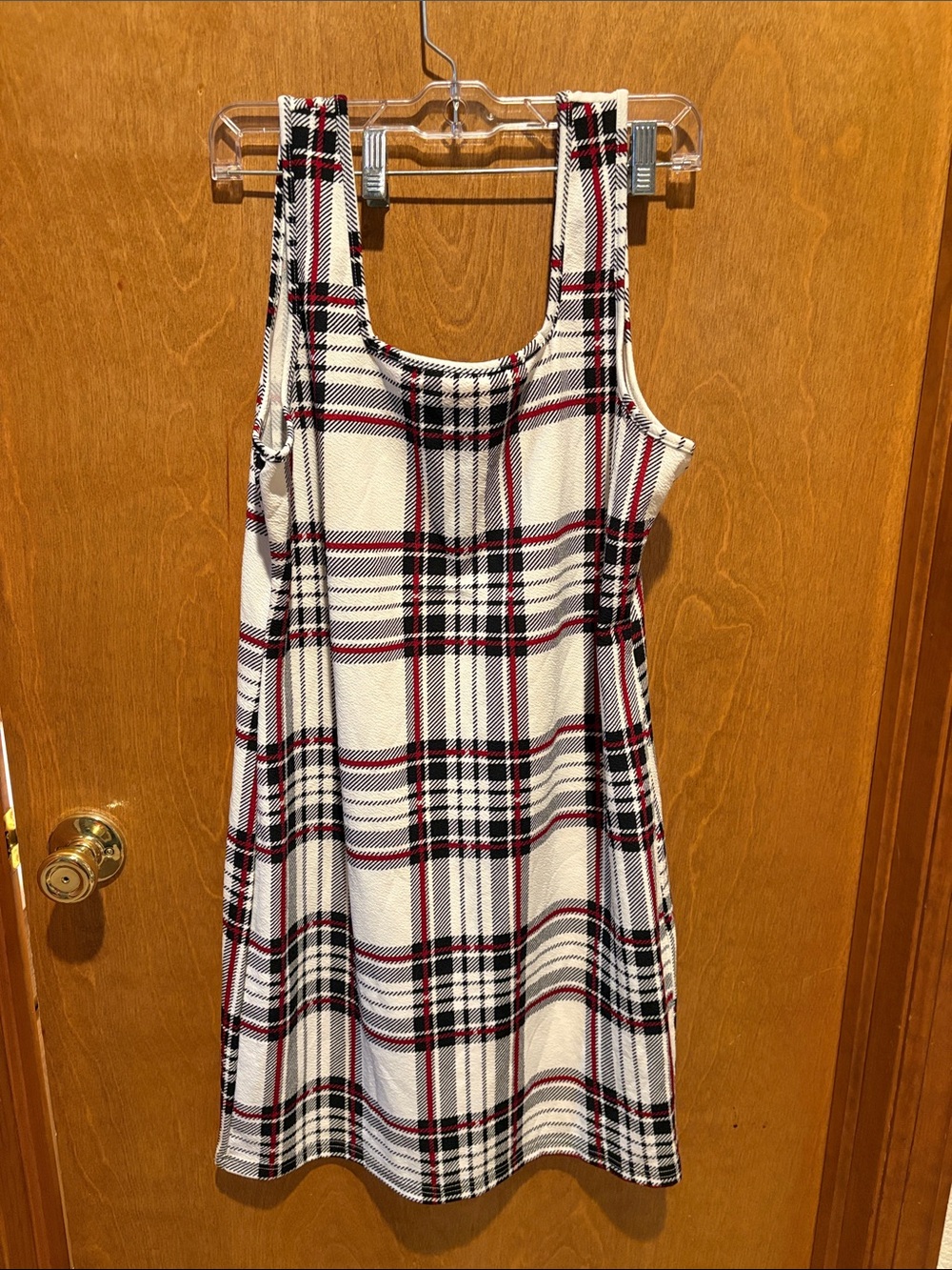 3x - 4x plaid White Red Knee High Length Plush Dress